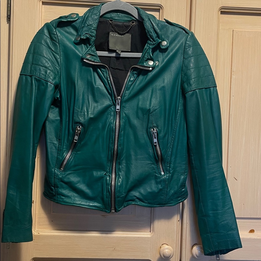 Muubaa Teal Leather Jacket